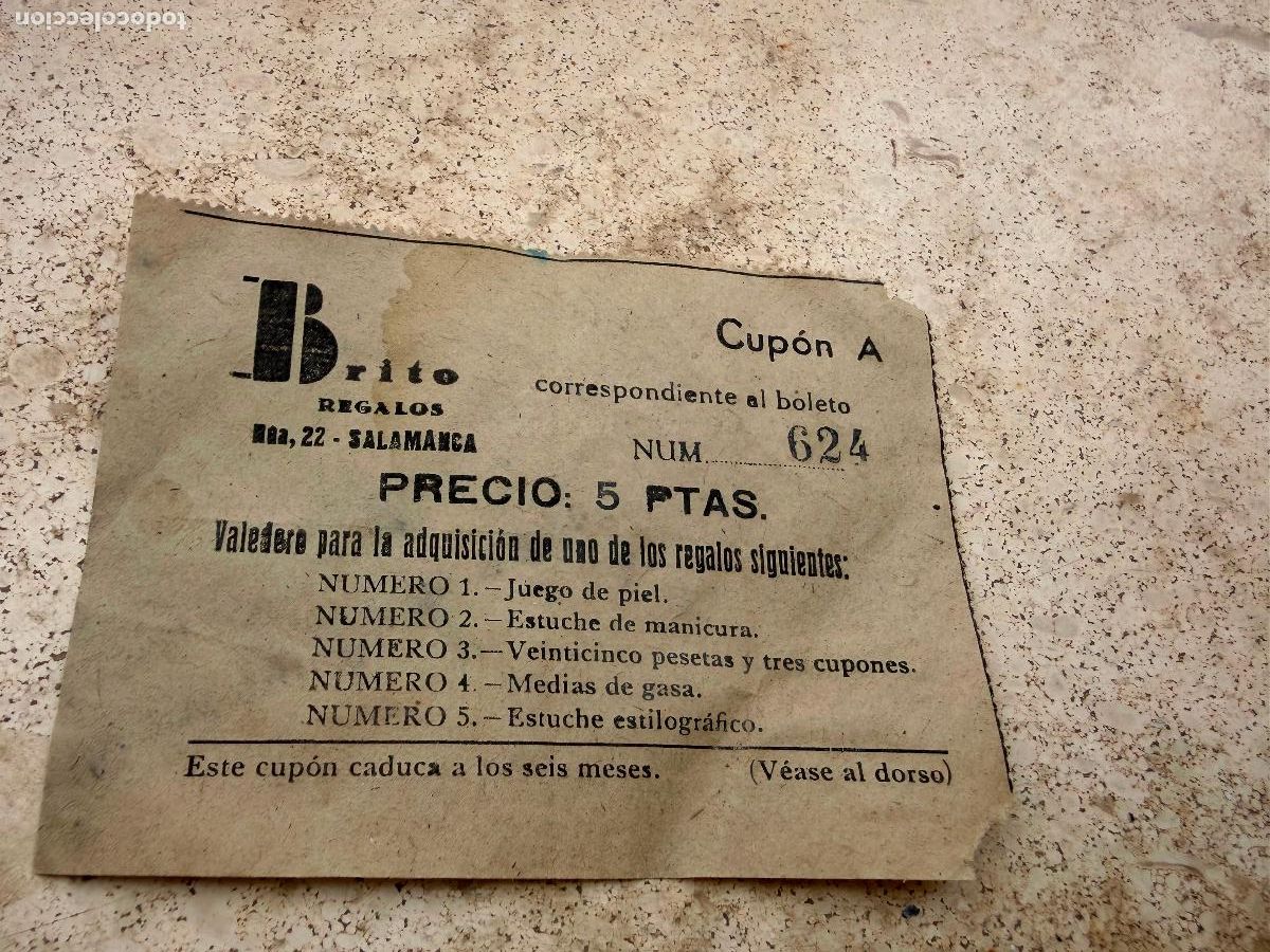 Otros art&iacute;culos de coleccionismo en papel: Cup&oacute;n Brito regalos Salamanca 5 ptas