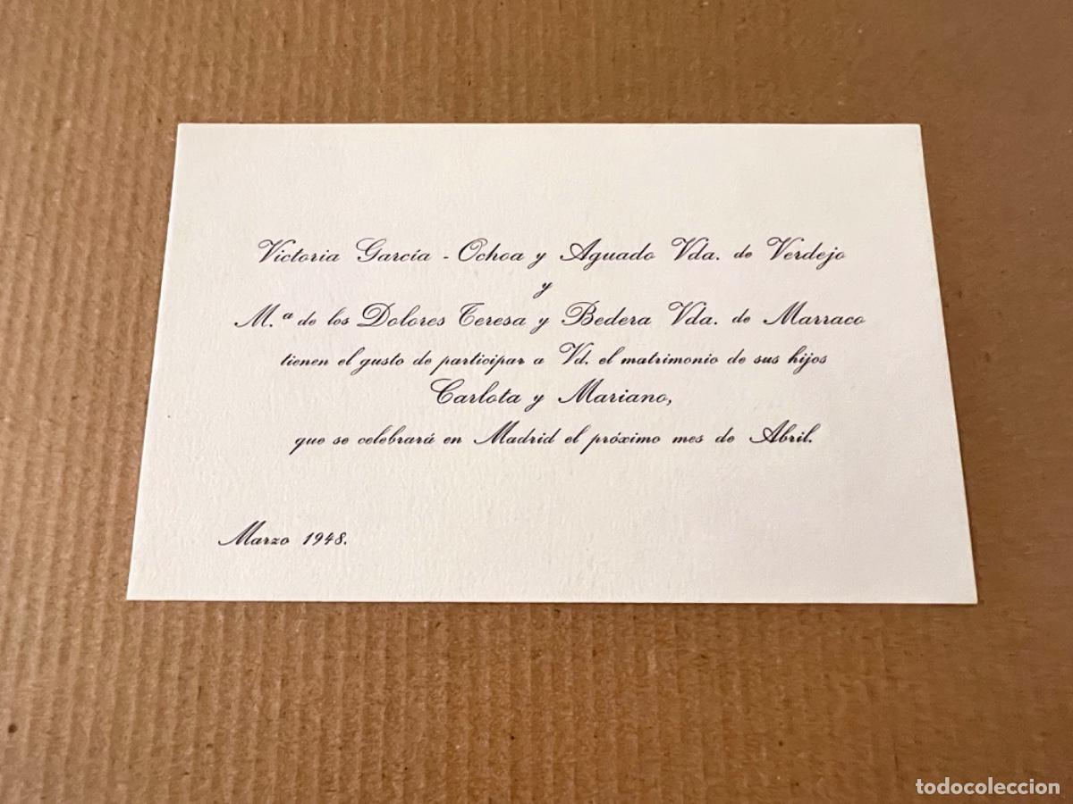 Otros art&iacute;culos de coleccionismo en papel: Tarjeta enlace matrimonial MADRID 1948