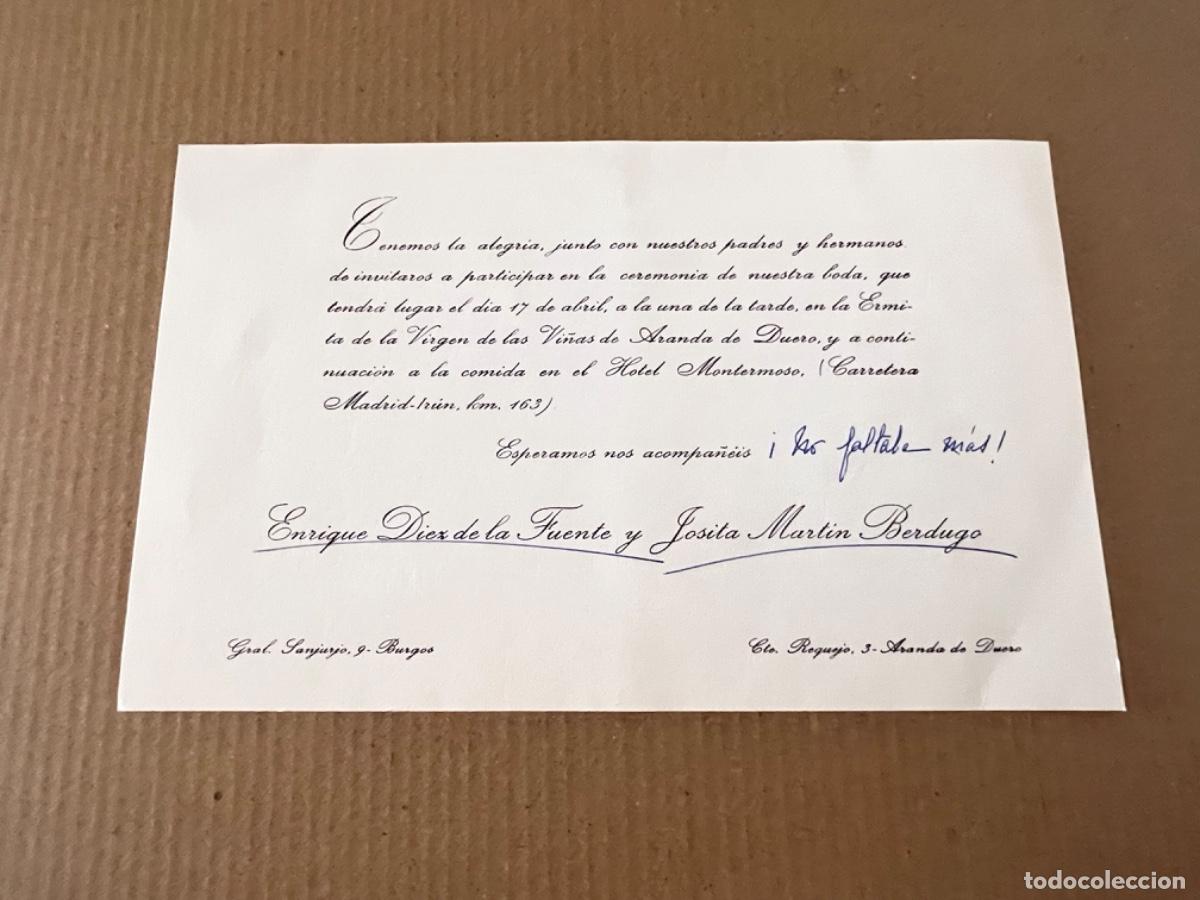 Otros art&iacute;culos de coleccionismo en papel: Tarjeta enlace matrimonial boda ARANDA DE DUERO BURGOS