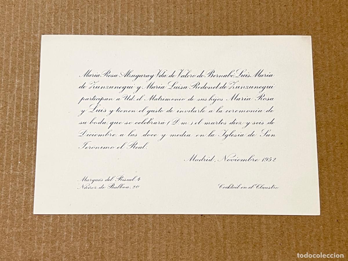 Otros art&iacute;culos de coleccionismo en papel: Carta tarjeta enlace matrimonial SAN JER&Oacute;NIMO EL REAL MADRID 1952