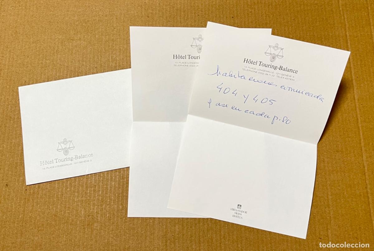Otros art&iacute;culos de coleccionismo en papel: Sobre y 2 cuartillas HOTEL TOURING-BALANCE GENEVE SUIZA