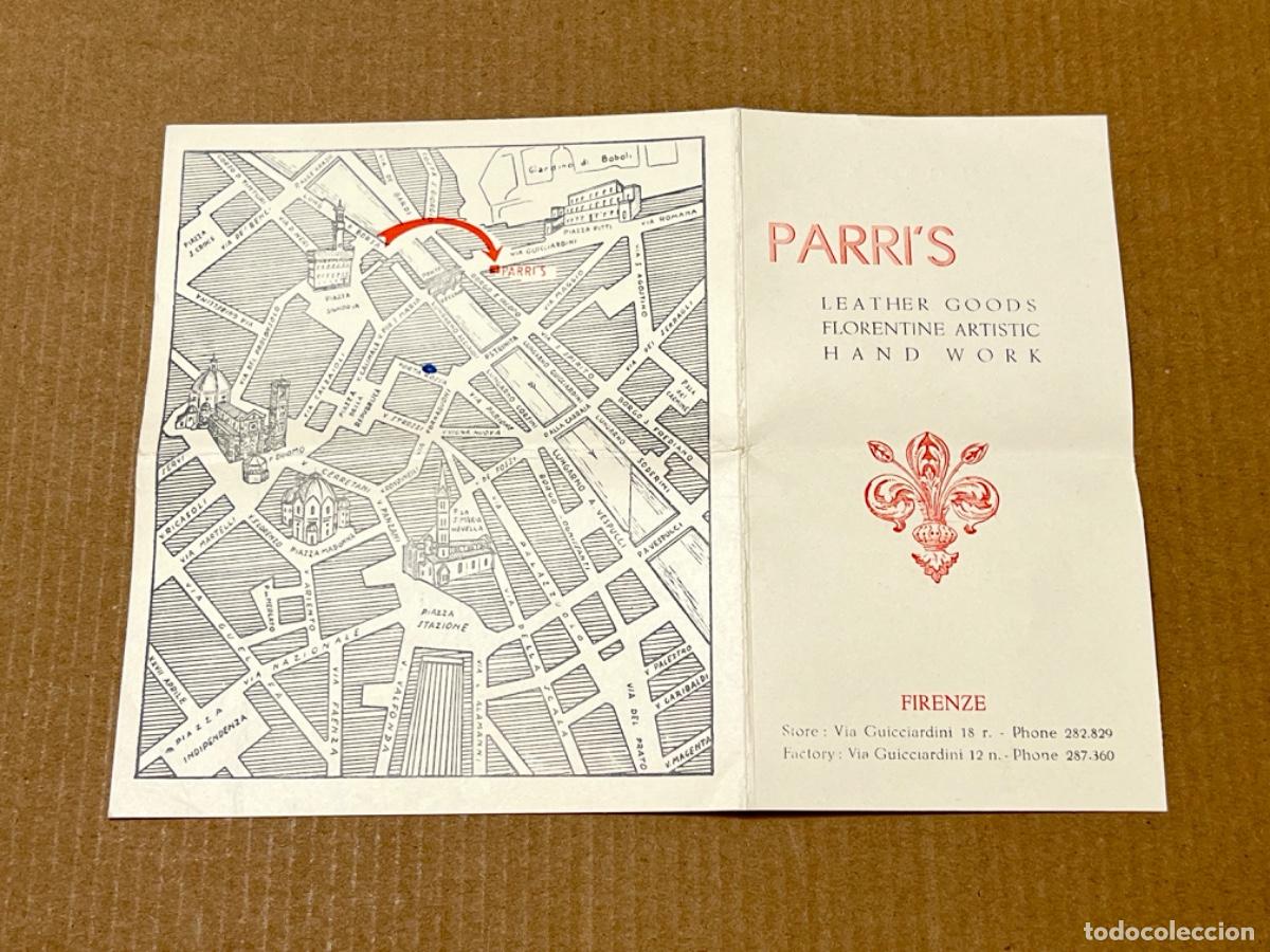 Otros art&iacute;culos de coleccionismo en papel: Antigua tarjeta de Publicidad PARRI&rsquo;S FLORENCIA art&iacute;culos de cuero