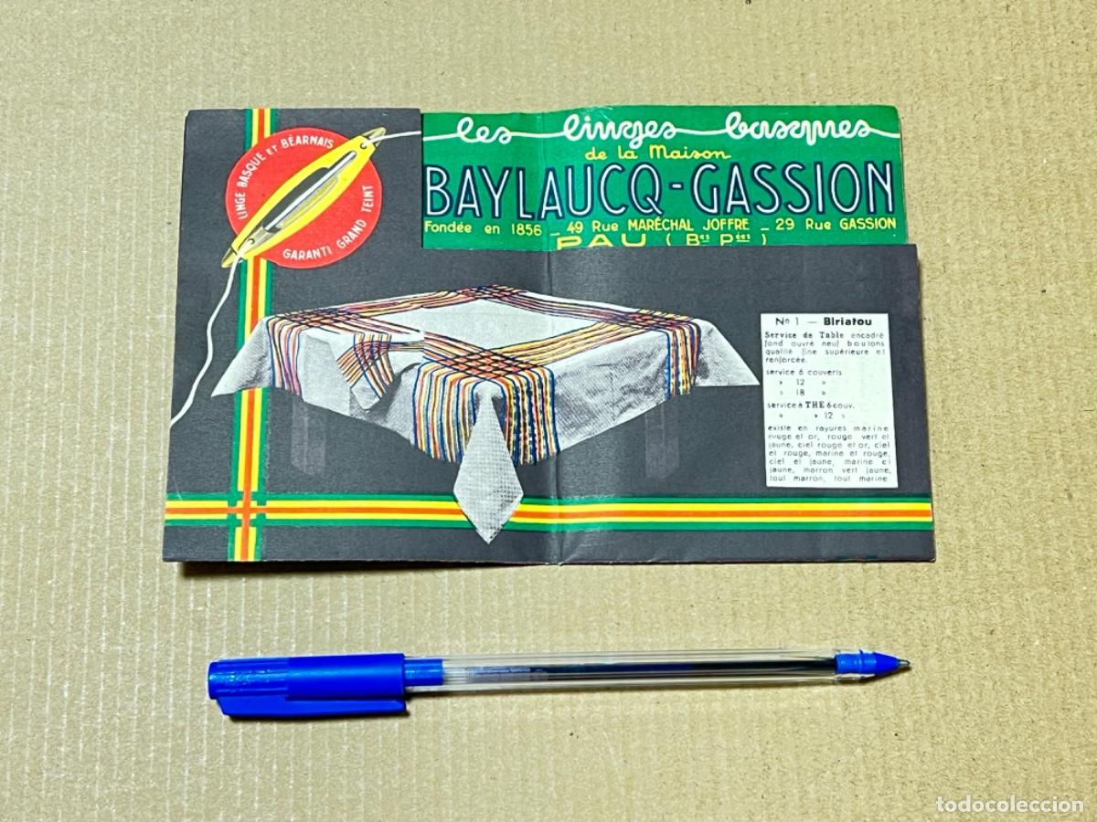 Otros art&iacute;culos de coleccionismo en papel: Antigua tarjeta de Publicidad BAYLAUCQ-GASSION PAU FRANCIA manteles tejidos y ropa