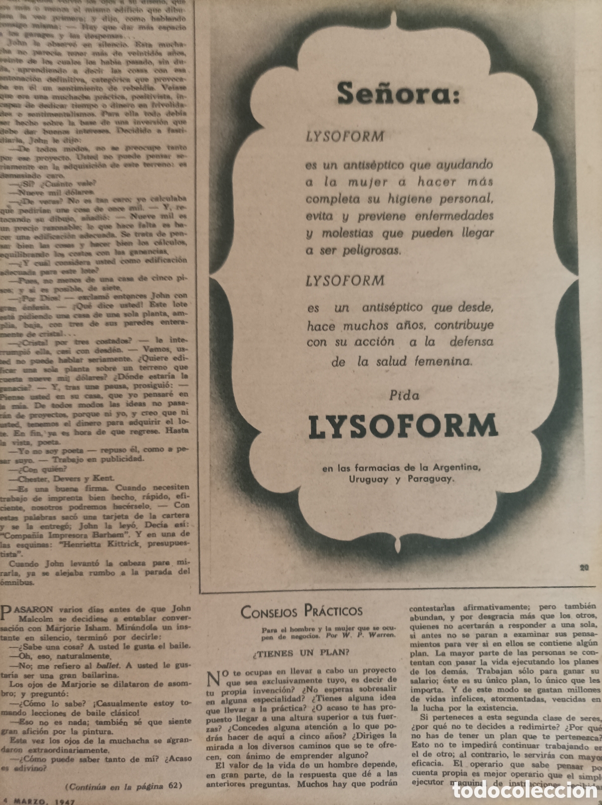 Otros art&iacute;culos de coleccionismo en papel: PUBLICIDAD LYSOFORM RECORTE ANTIS&Eacute;PTICO A&Ntilde;O 1947
