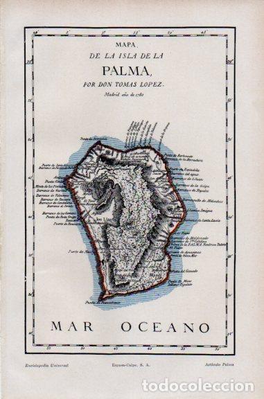 Otros art&iacute;culos de coleccionismo en papel: LAMINA V51101: Mapa de la isla de La Palma por Tomas Lopez - Varios.