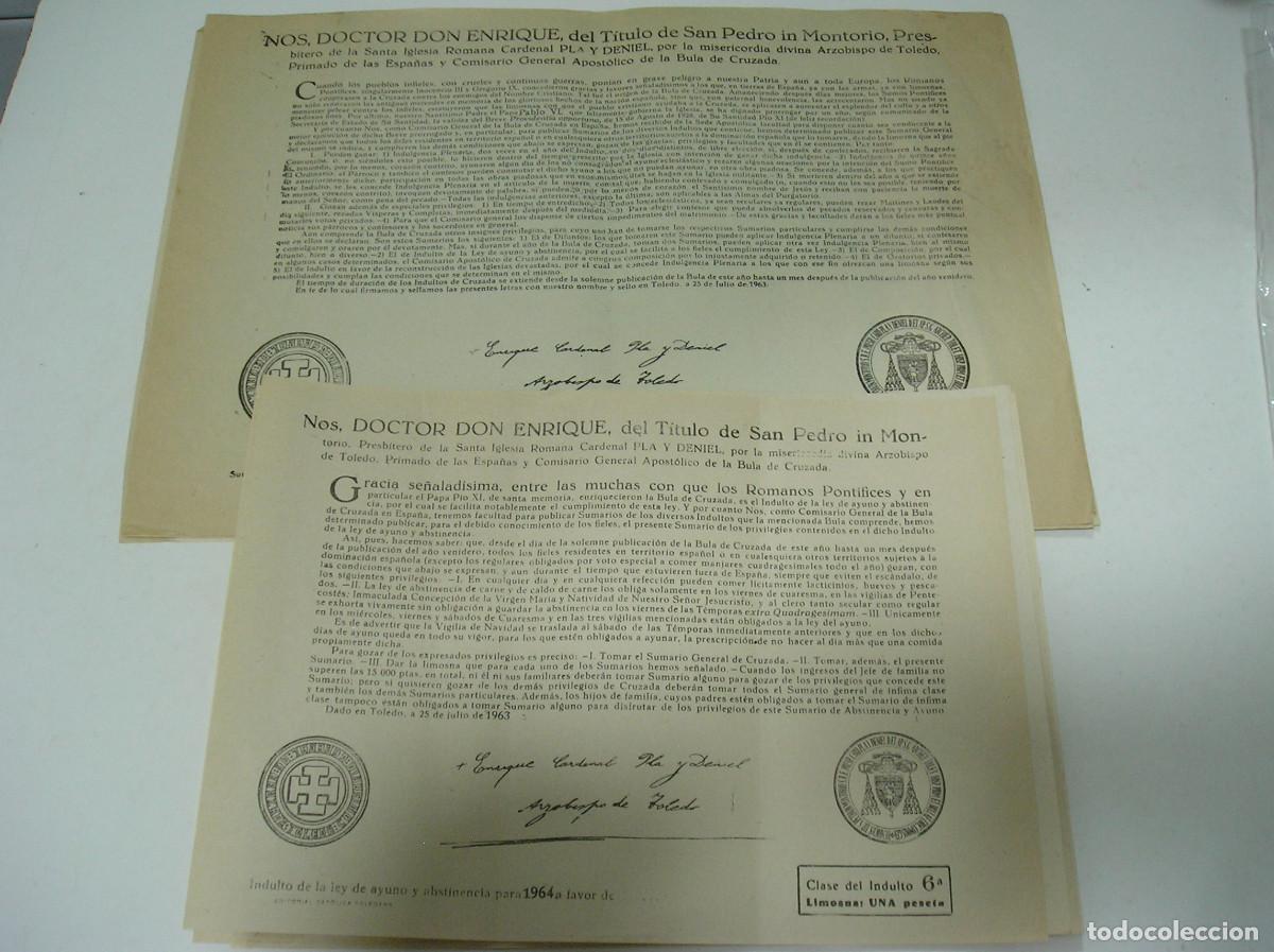 Otros art&iacute;culos de coleccionismo en papel: LOTE 12 BULA INDULTO DE AYUNO Y ABSTINENCIA 1964 LIMOSNA UNA PESETA. BULA DE CRUZADA E