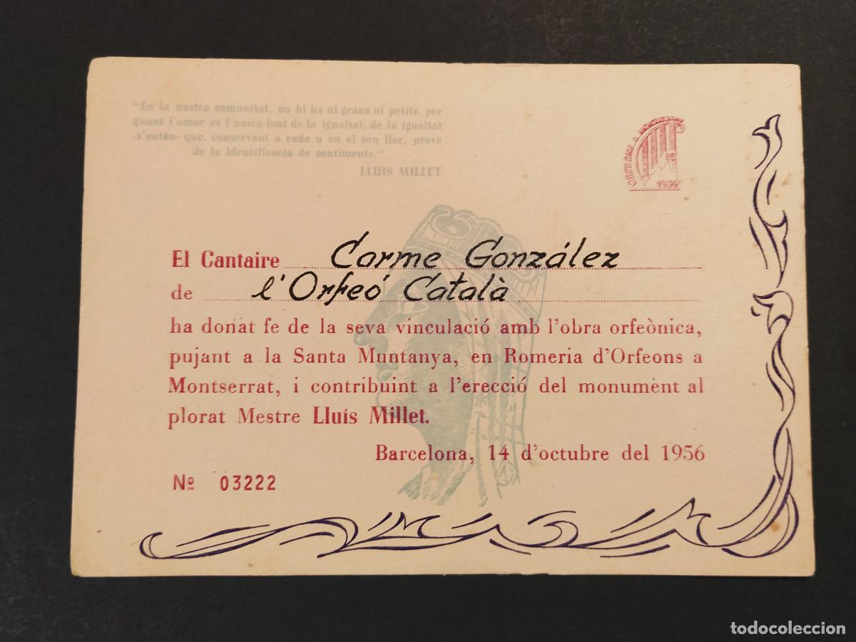 Otros art&iacute;culos de coleccionismo en papel: CANTAIRE CARME GONZALEZ DE L'ORFEO CATALA - ROMERIA D'ORFEONS 1956 -(K-16.026)