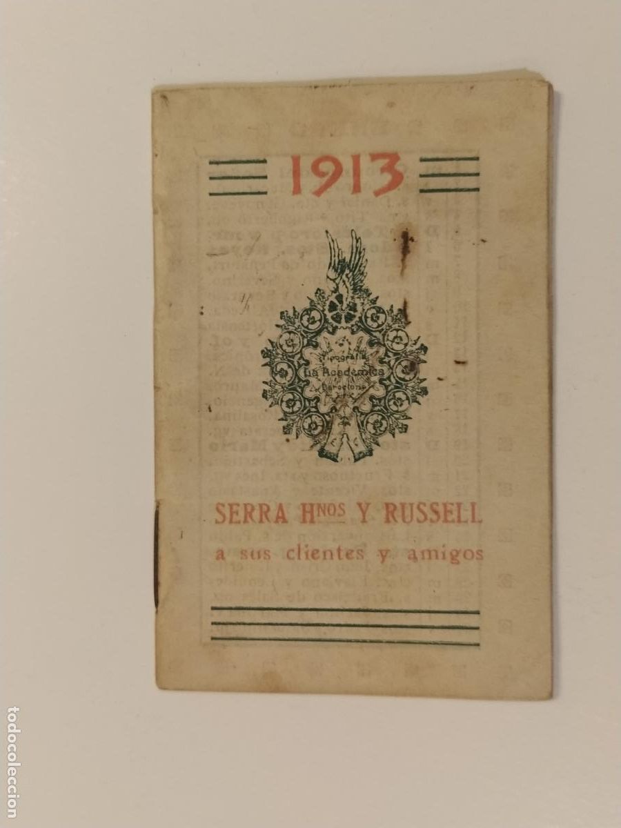 Otros art&iacute;culos de coleccionismo en papel: SERRA HERMANOS Y RUSSELL - ALMANAQUE A&Ntilde;O 1913 -VER FOTOS-(116.487)