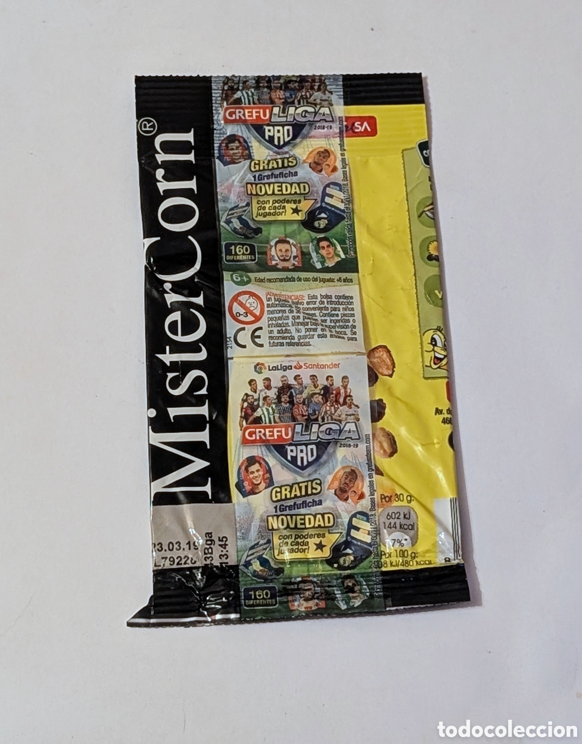 Otros art&iacute;culos de coleccionismo en papel: Envoltorio vac&iacute;o MisterCorn. Grefusa. Grefuliga Pro. Liga de Futbol 2018/19