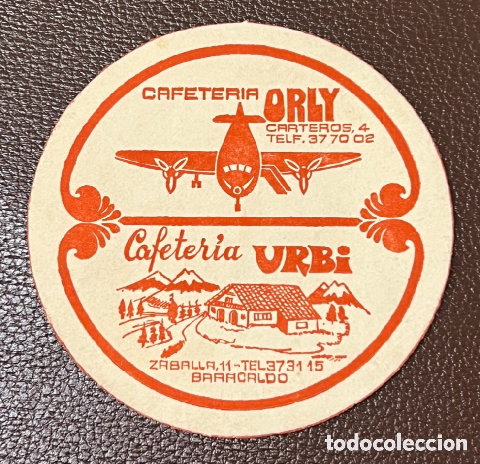 Otros art&iacute;culos de coleccionismo en papel: Posavasos. Cafeteria URBI. Cafeteria ORLY. Baracaldo. Vizcaya. A&ntilde;os 70.