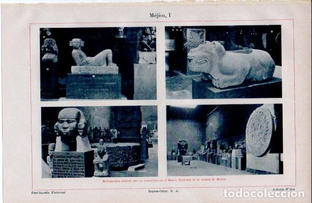 Altri oggetti di carta: LAMINA ESPASA V52499: Monumentos aztecas, Museo Nacional de Mejico