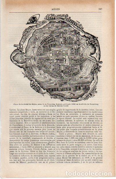 Altri oggetti di carta: LAMINA ESPASA V52497: Plano de la ciudad de Mejico edicion Nuremberg 1524