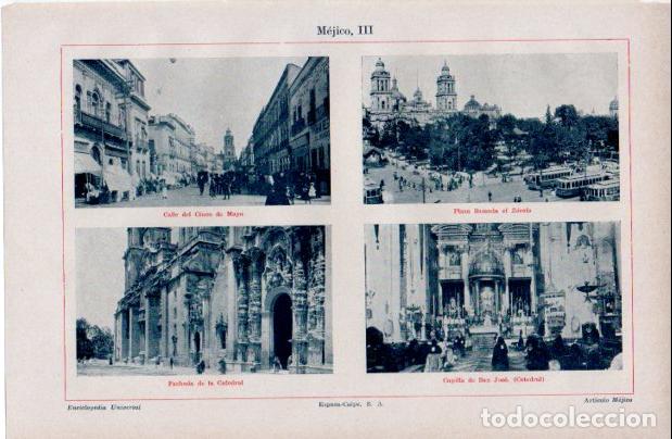 Altri oggetti di carta: LAMINA ESPASA V52504: Calle Cinco de Mayo, El Zocalo y Catedral de ciudad de Mejico