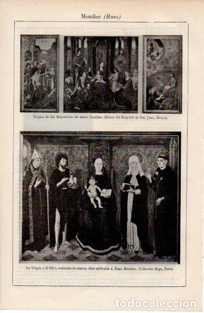 Altri oggetti di carta: LAMINA ESPASA V52534: La Virgen y el Ni&ntilde;o rodeados de santos por Hans Memling