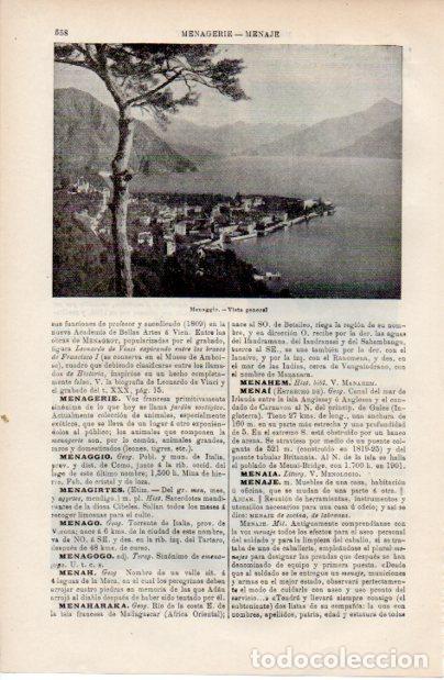Altri oggetti di carta: LAMINA ESPASA V52542: Vista general de Menaggio, Italia