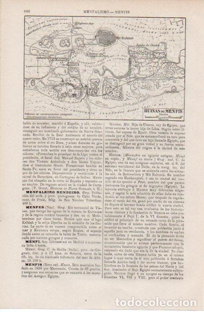 Altri oggetti di carta: LAMINA ESPASA V52549: Plano de las ruinas de Menfis, Egipto
