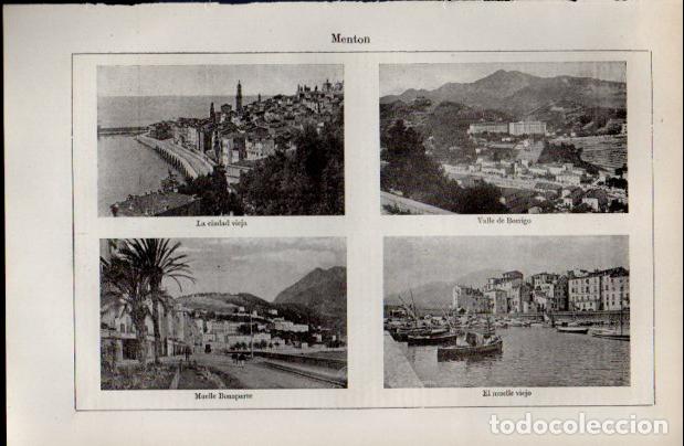 Altri oggetti di carta: LAMINA ESPASA V52557: Vistas de Menton, Francia
