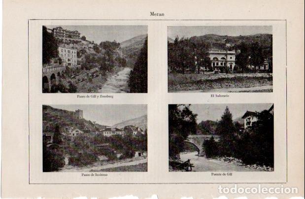 Altri oggetti di carta: LAMINA ESPASA V52562: Vistas de Meran, Austria