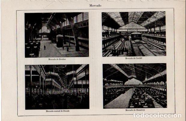 Altri oggetti di carta: LAMINA ESPASA V52572: Mercado de Breslau, Cardiff, Dresde y Hannover