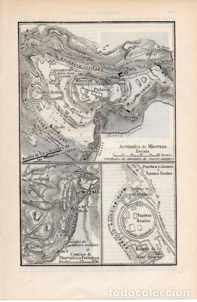 Sammelleidenschaft Andere Papierartikel: LAMINA ESPASA V52659: Plano de la Acropolis de Micenas