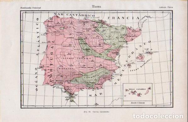 Sammelleidenschaft Andere Papierartikel: LAMINA ESPASA V52757: Mapa de Espa&ntilde;a curvas isanomalas