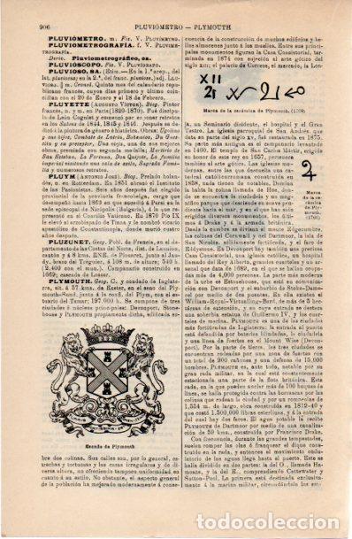 Sammelleidenschaft Andere Papierartikel: LAMINA ESPASA V52386: Escudo de Plymouth, Inglaterra
