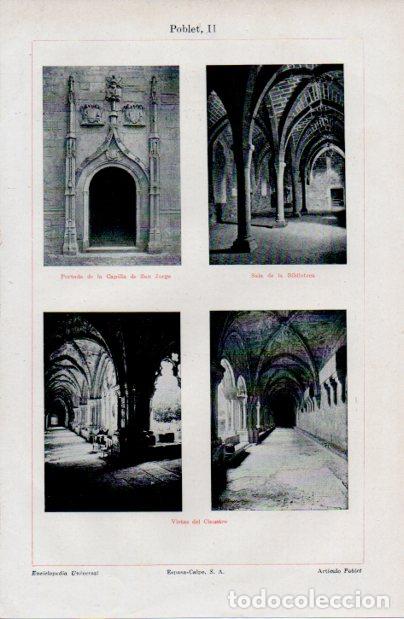 Collectionnisme Papier divers: LAMINA ESPASA V52400: Capilla de Sant Jordi, Biblioteca y claustro Monasterio de Poblet