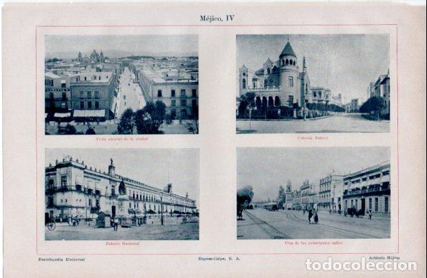 Otros art&iacute;culos de coleccionismo en papel: LAMINA ESPASA V52505: Colonia Juarez, Palacio Nacional y vista de ciudad de Mejico