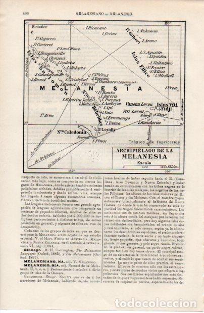 Altri oggetti di carta: LAMINA ESPASA V52510: Mapa del archipielago de la Melanesia