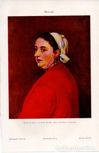 Altri oggetti di carta: LAMINA ESPASA V52563: Retrato de mujer por Benito Mercade