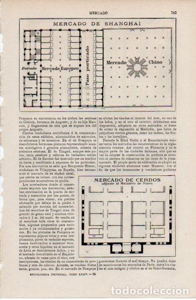 Altri oggetti di carta: LAMINA ESPASA V52568: Planta de los mercados de Shangai y de Cerdos
