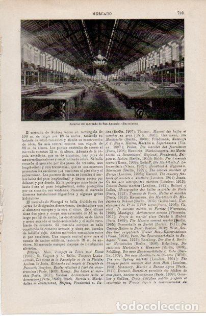 Altri oggetti di carta: LAMINA ESPASA V52573: Interior mercado de San Antonio, Barcelona