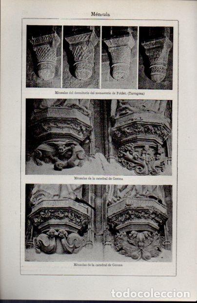 Altri oggetti di carta: LAMINA ESPASA V52555: Mensulas del monasterio de Poblet y catedral de Gerona