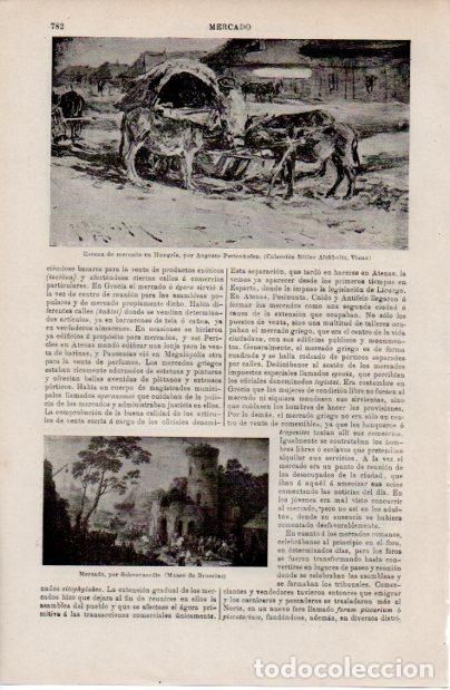 Altri oggetti di carta: LAMINA ESPASA V52566: Escena de mercado en Hungria por A. Pettenkofen