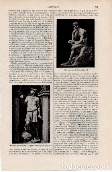 Otros art&iacute;culos de coleccionismo en papel: LAMINA ESPASA V52581: Mercurio por Sansovino y por Klimsch