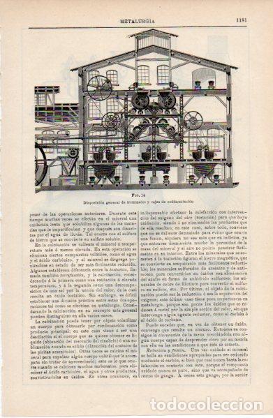 Otros art&iacute;culos de coleccionismo en papel: LAMINA ESPASA V52626: Metalurgia, disposicion de trommeles y cajas sedimentacion
