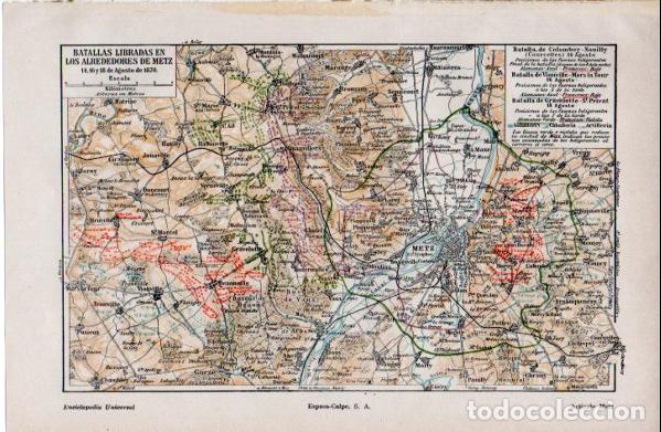 Otros art&iacute;culos de coleccionismo en papel: LAMINA ESPASA V52646: Mapa de las batallas libradas en los alrededores de Metz