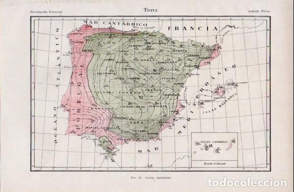 Sammelleidenschaft Andere Papierartikel: LAMINA ESPASA V52756: Mapa de Espa&ntilde;a curvas isanomalas