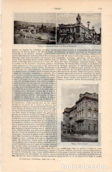 Outros artigos de papel: LAMINA ESPASA V52770: Puente, plaza de Vorontzof y hotel Vetzel en Tiflis
