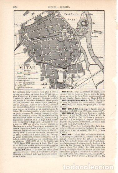 Outros artigos de papel: LAMINA ESPASA V54996: Mapa de Mitau - Varios