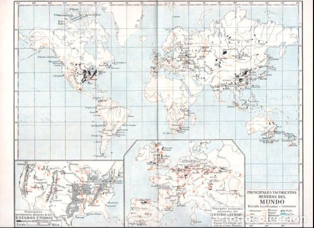 Outros artigos de papel: LAMINA ESPASA V55014: Mapa de los principales yacimientos mineros del mundo - Varios