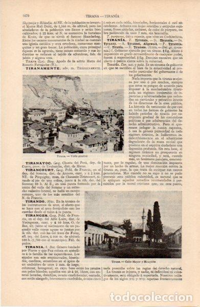 Outros artigos de papel: LAMINA ESPASA V52820: Vista general, calle Mayor y Mezquita en Tirana, Albania