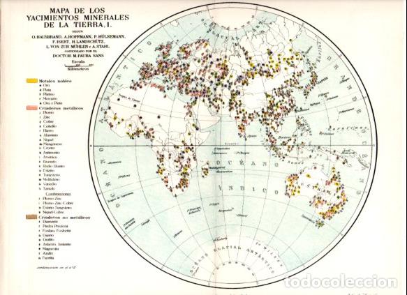 Outros artigos de papel: LAMINA ESPASA V52853: Mapa de los yacimientos minerales de la Tierra I