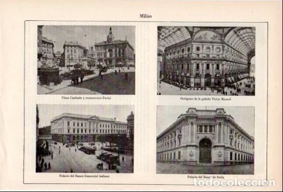 Otros art&iacute;culos de coleccionismo en papel: LAMINA ESPASA V54892: Plaza Cordusio, Banco de Italia y galeria Victor Manuel, Milan - Varios