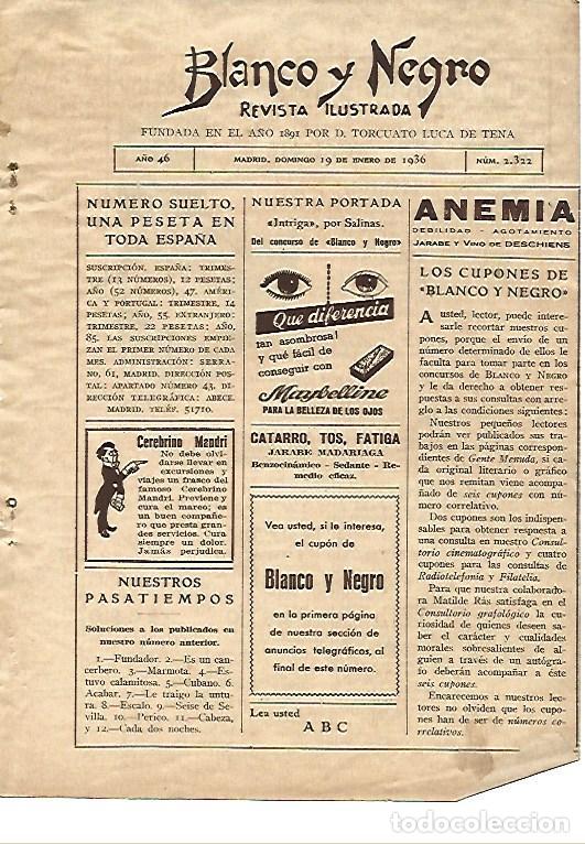 Otros art&iacute;culos de coleccionismo en papel: LAMINA 41428: Portada de Blanco y Negro del 19 de enero de 1936 - VVAA