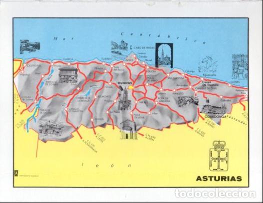 Sammelleidenschaft Andere Papierartikel: LAMINA V54319: Mapa de Asturias - Emiliano de la Huerga