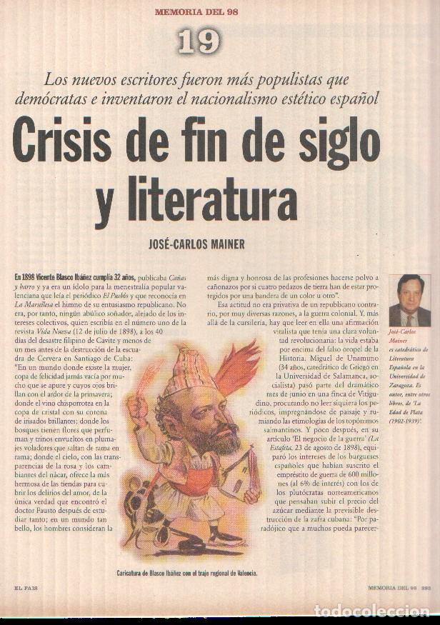 Otros art&iacute;culos de coleccionismo en papel: Memoria del 98 fasciculo 19: Crisis de fin de siglo y literatura por Jose Carlos Mainer - varios