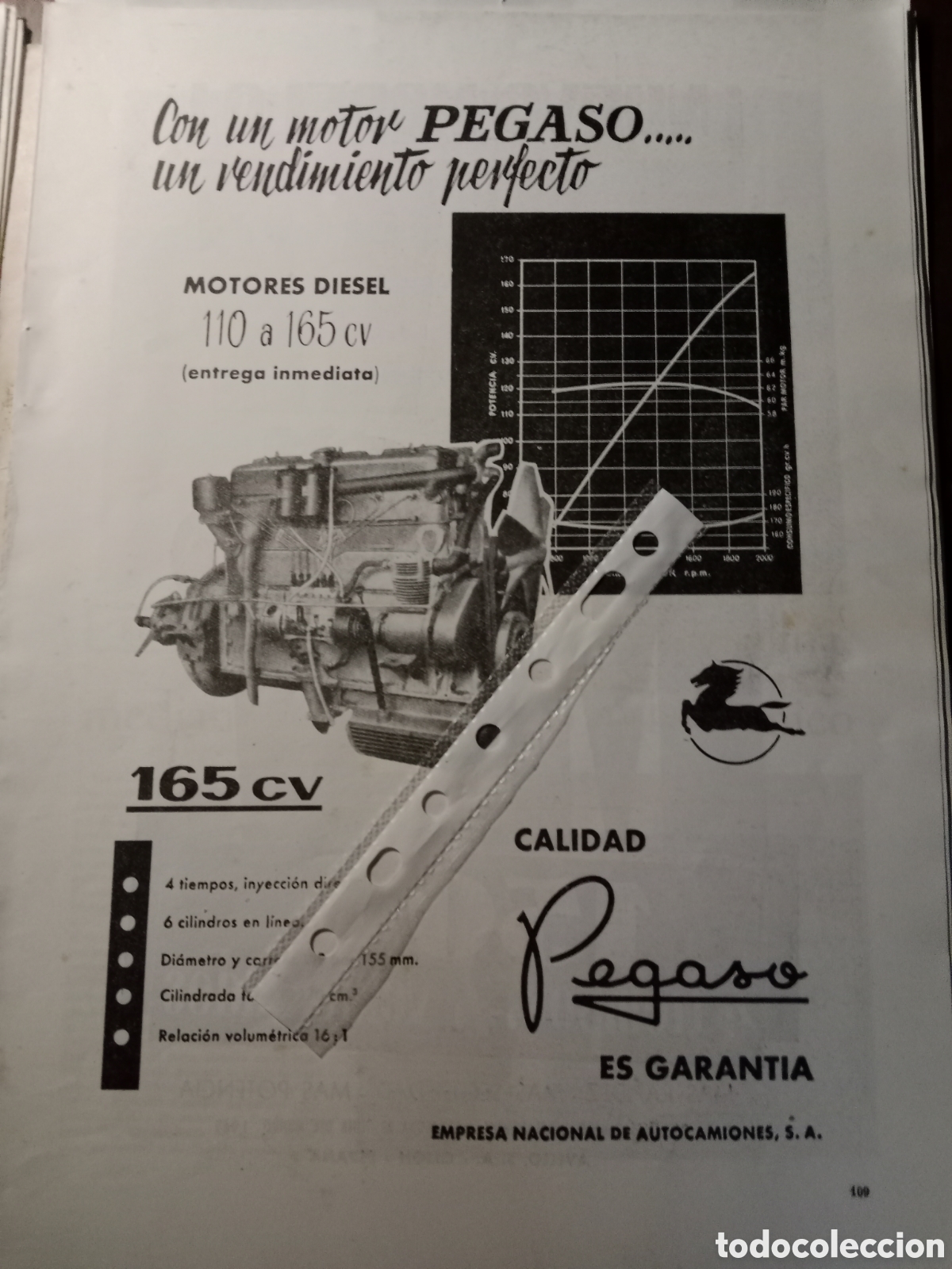 Otros art&iacute;culos de coleccionismo en papel: Publicidad motor cami&oacute;n Pegaso 165 CV de 1961