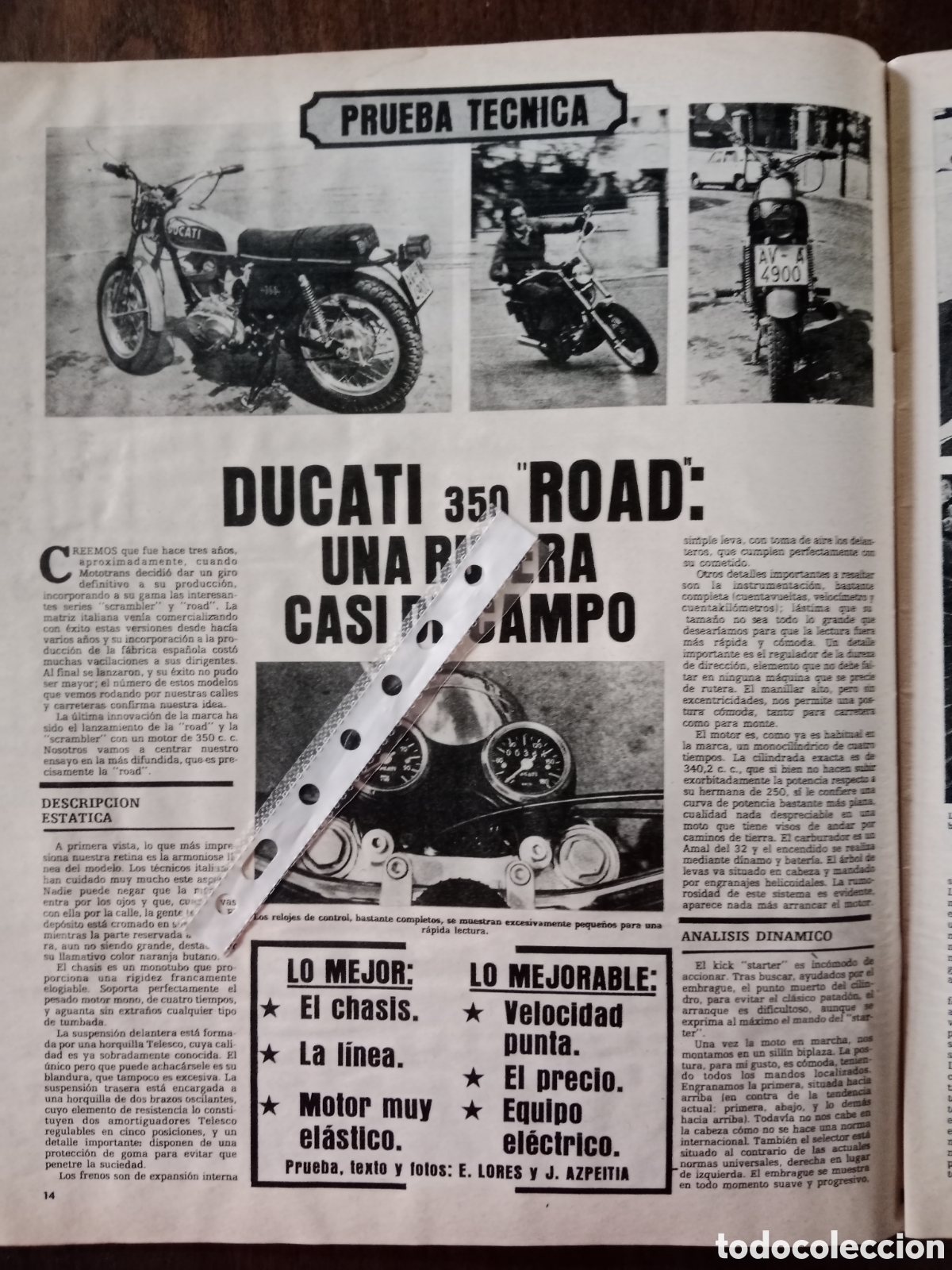 Otros art&iacute;culos de coleccionismo en papel: Reportaje moto Ducati 350 de 1974