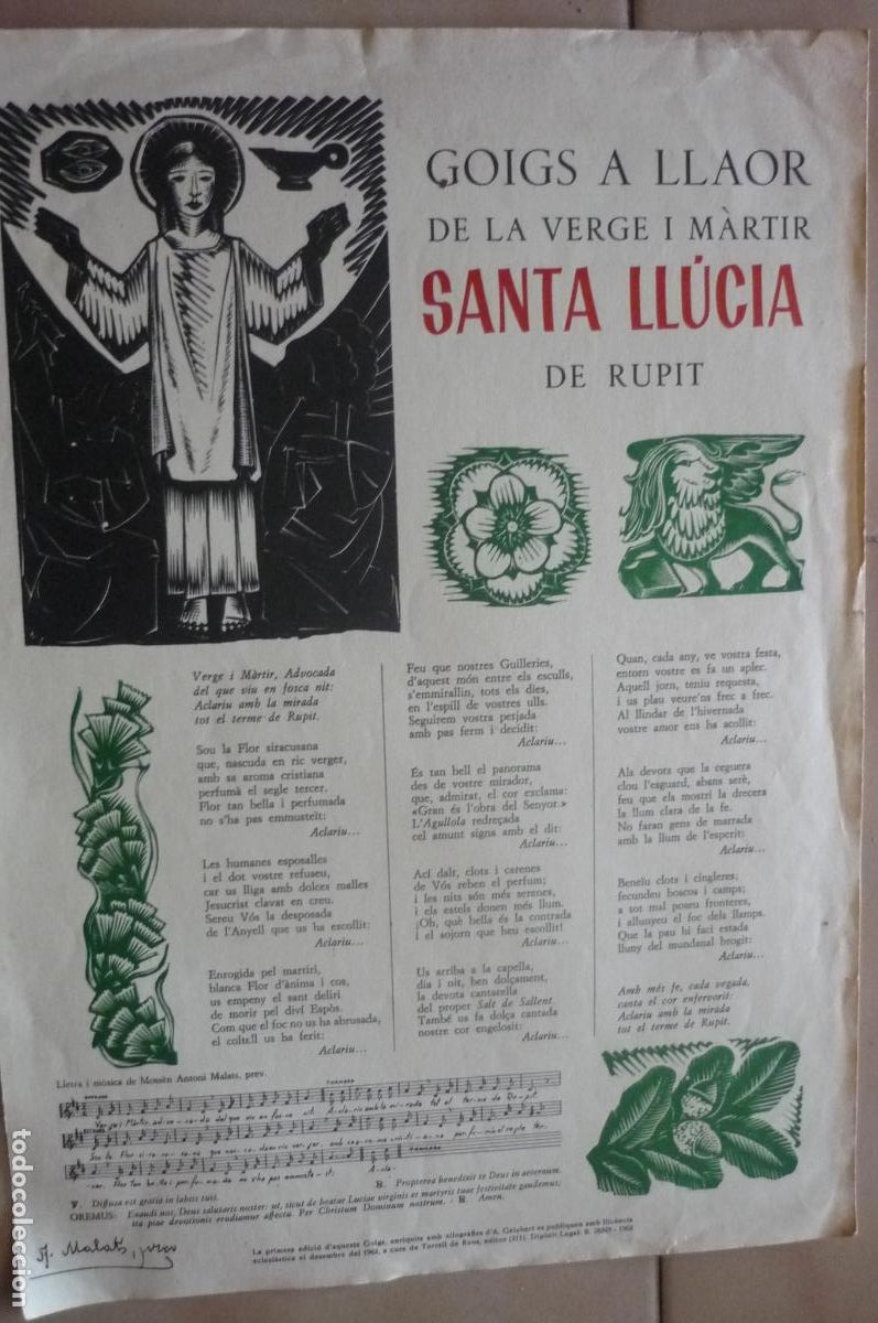 Otros art&iacute;culos de coleccionismo en papel: goigs sta,llucia ,.de poblacion de rupit